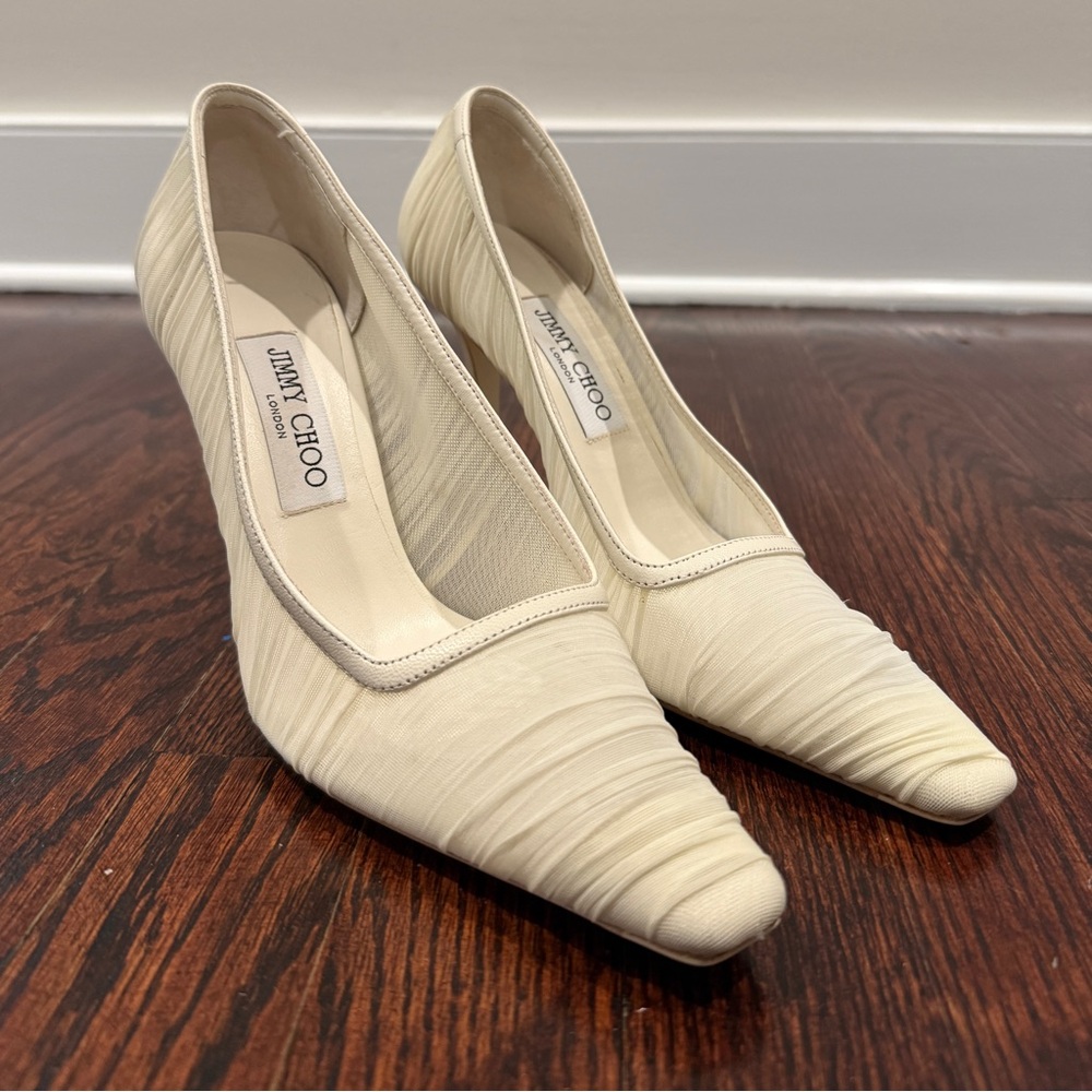 Jimmy Choo Lotta 100 Ivory Tulle and Nappa Pumps Size 38.5 (US 8)